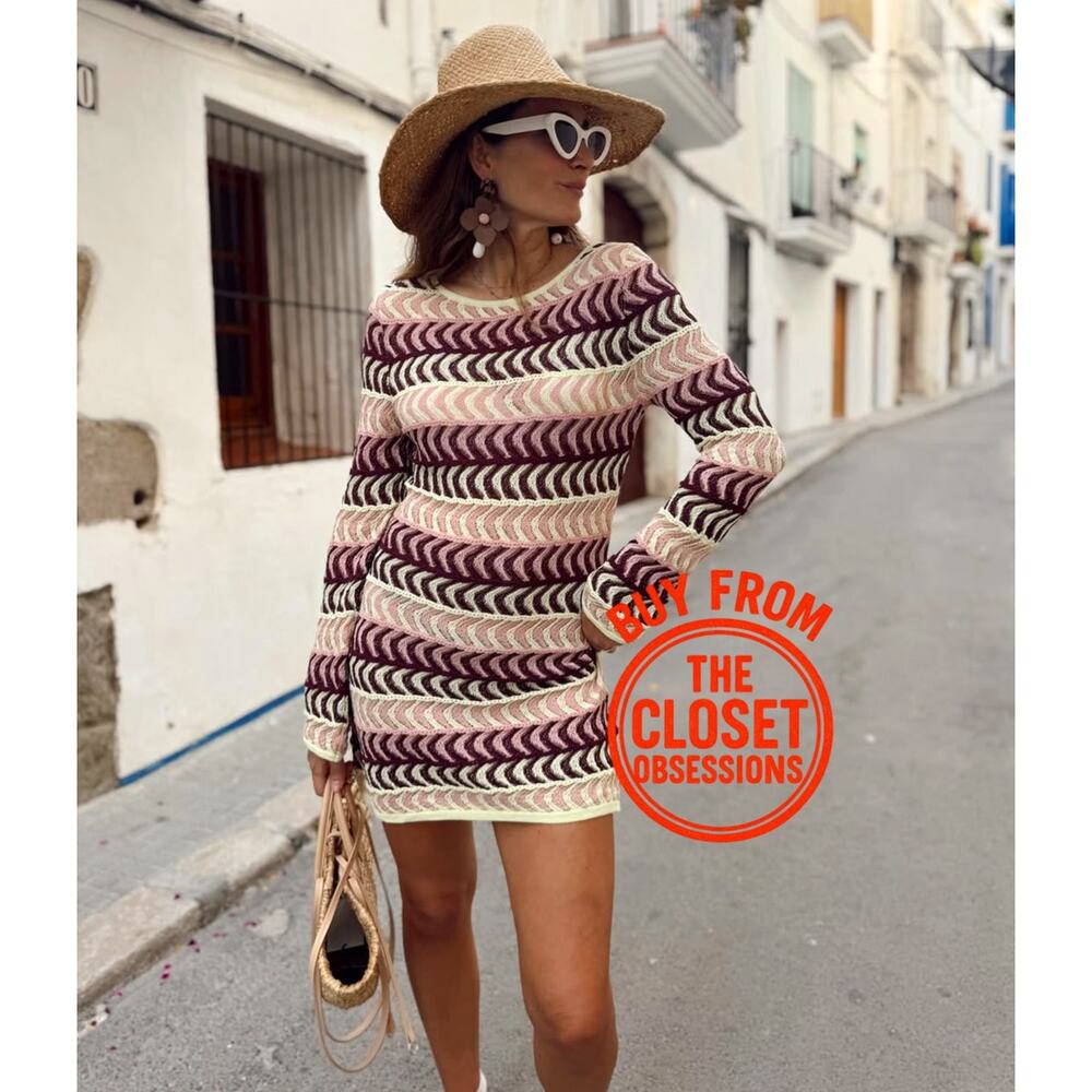 Zara NWT Striped Knit Off Shoulder Bodycon Mini Dress M Resort - Picture 6 of 16